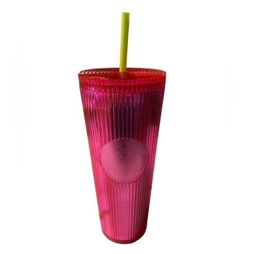 Starbucks new hot pink ridged 2023 Barbie girly summer June release tumbler